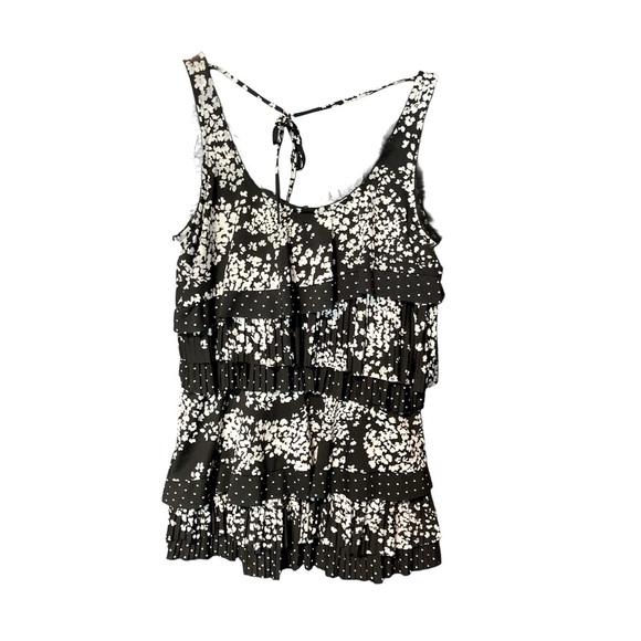 White House Black Market Polka Dot and Flowers Black & White Tiered Camisole XS - Picture 2 of 4